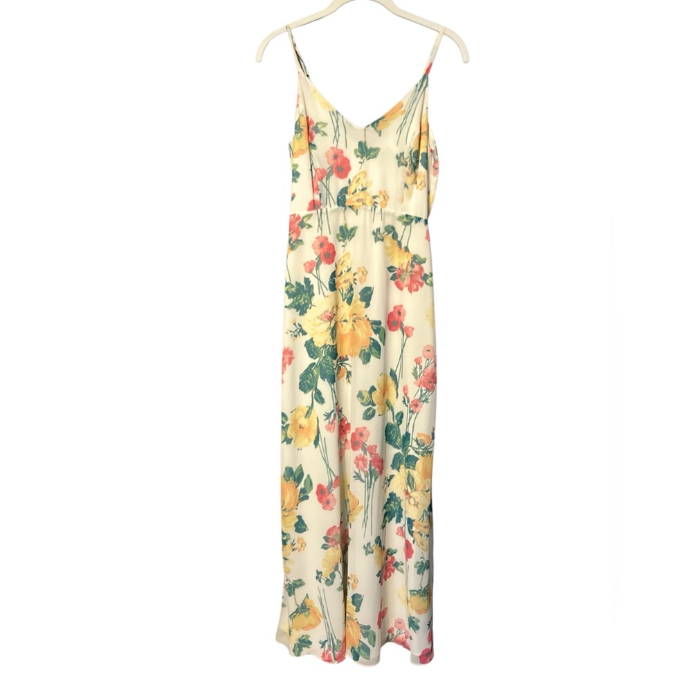 Leith Butter Yellow Floral Print Dress with Spaghetti Straps S *button flaw*